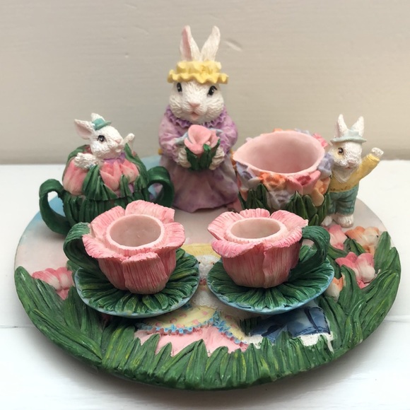 Other - Vintage Easter Bunny Resin Mini Tea Set Collectible
